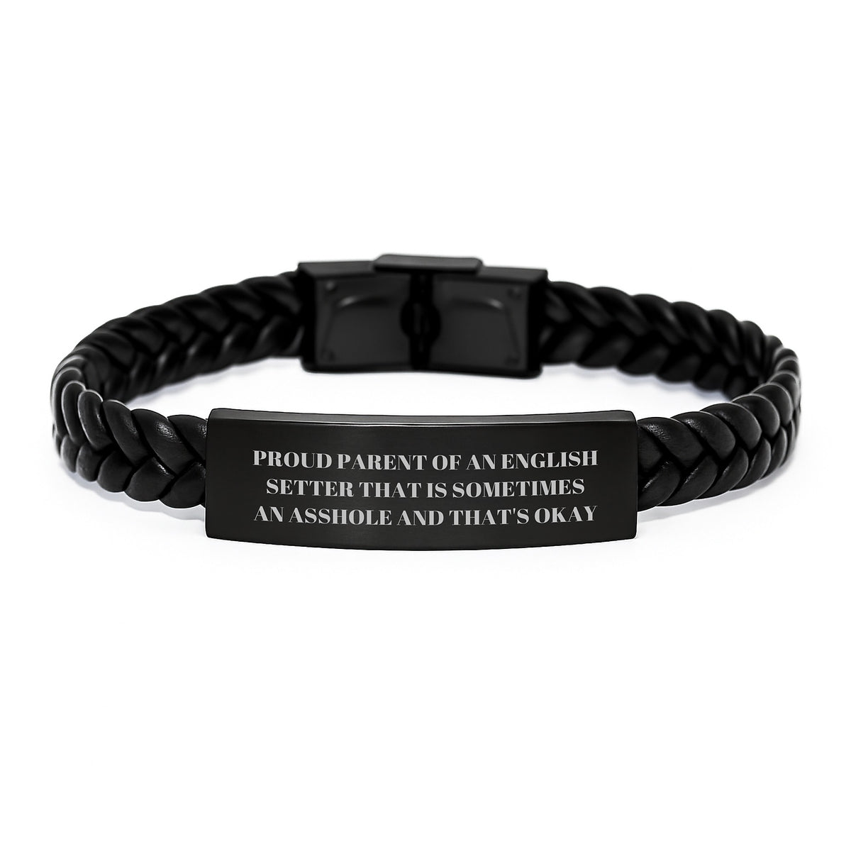 Funny English Setter Dog Gifts from Men for Men - Interlaced Leather Bracelet with Quote, Christmas Unique Finds for Friends - Image 1