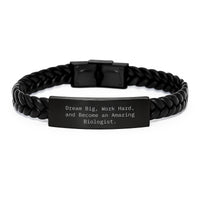 Load image into Gallery viewer, Biologist Inspirational Gifts from Men to Biologist on Birthday Unique Interlaced Leather Bracelet, Funny Quote - 'Dream Big, Work Hard, And Become An Amazing Biologist.' - Image 1