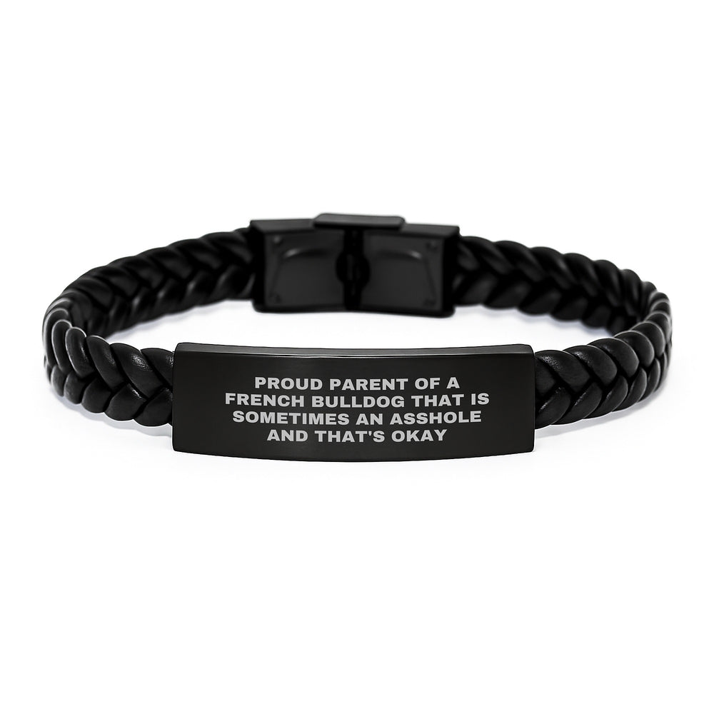 French Bulldog Interlaced Leather Birthday Unique Gift from Friends, Proud Parent Quotes, Unique Men Women Gifts for French Bulldog Lovers - Image 1