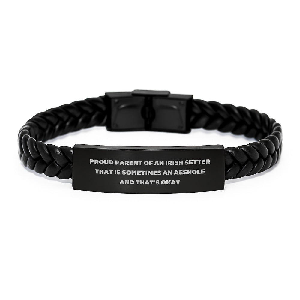 Irish Setter Dog Lover Gifts, Funny Quote Interlaced Leather Bracelet for Men, Gifts from Friends to Family, Graduation Unique Gifts for Him - Image 1