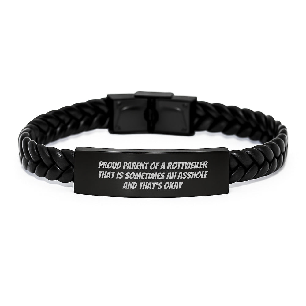 Funny Rottweiler Dog Gifts for Men, Women, Friends, Birthday Unique Gifts from Proud Parents, Interlaced Leather Bracelet for Rottweiler Lovers, Quote Inspired - Image 1