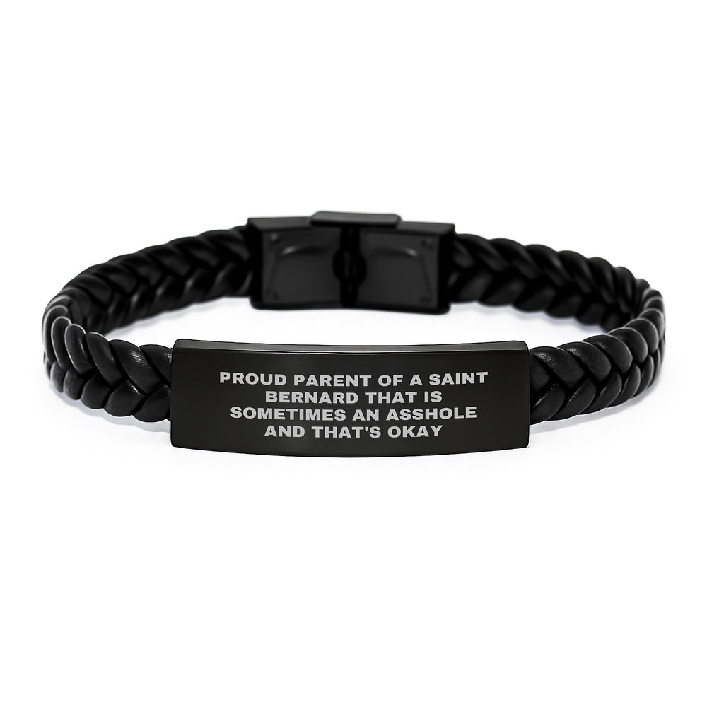 Saint Bernard Dog Gifts, Funny Quote Interlaced Leather Bracelet, Gifts from Men to Saint Bernard Dog Lovers for Graduation Unique Gifts, Saint Bernard Dog Mom Dad Jewelry - Image 1
