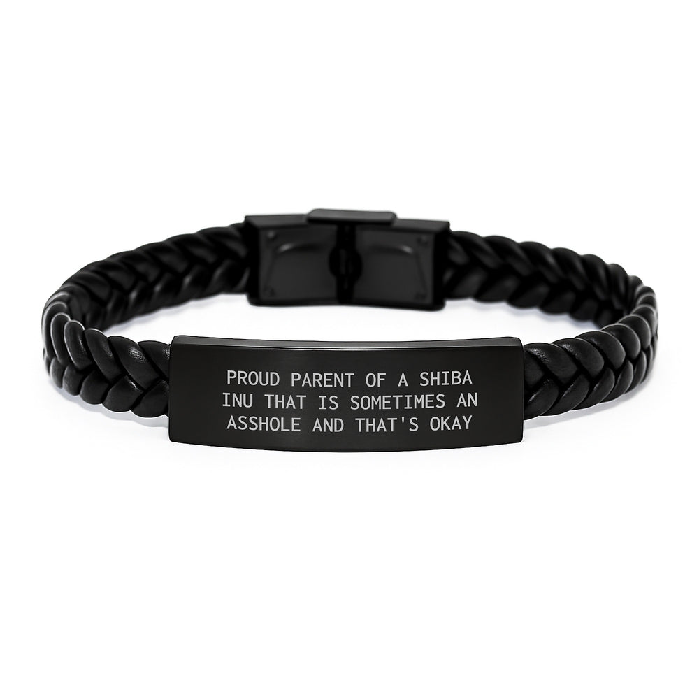 Shiba Inu Dog Gifts, Funny Quote Interlaced Leather Bracelet, Gifts from Friends to Family for Birthday, Proud Parent Shiba Inu Dog Jewelry for Men Women - Image 1