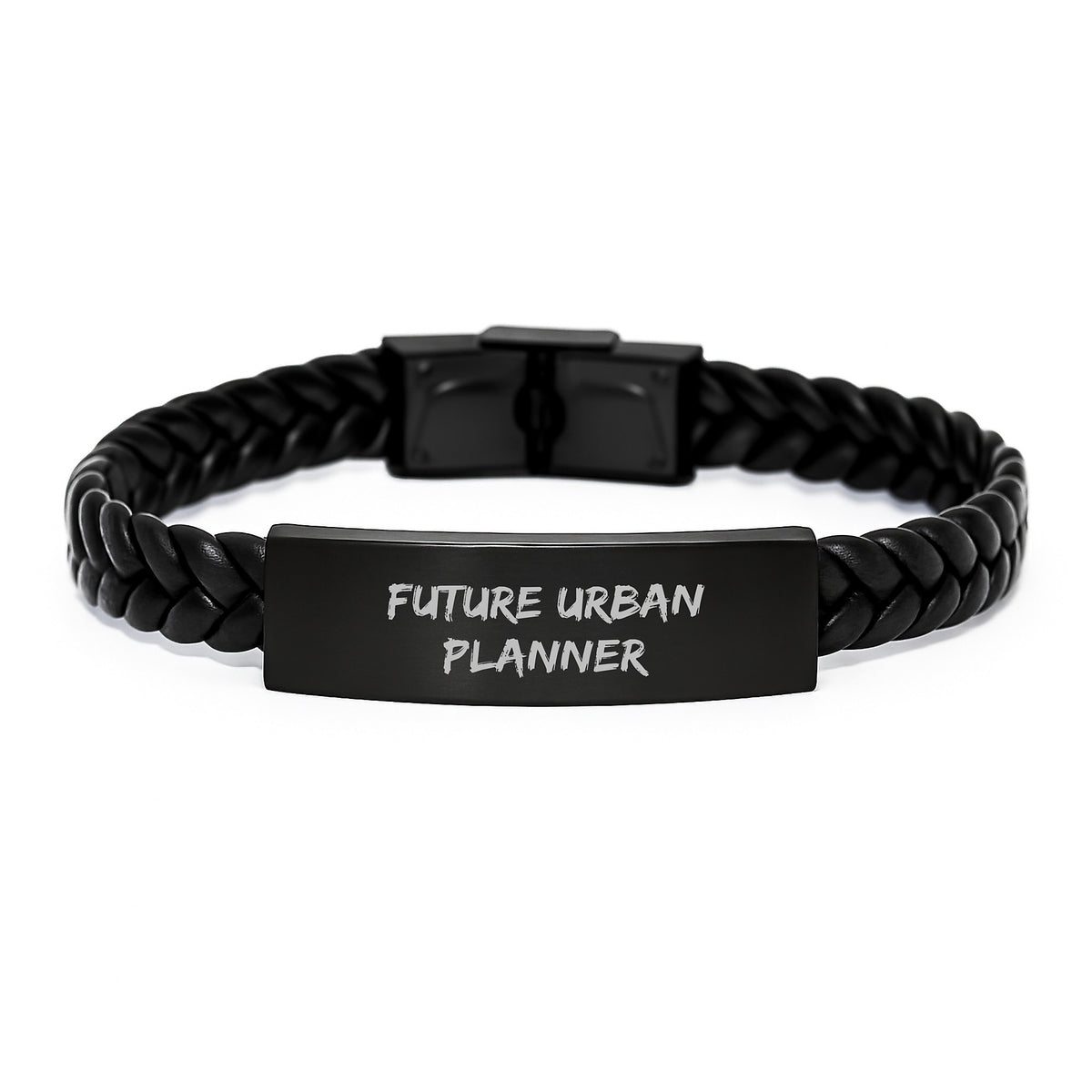 Funny Future Urban Planner Gifts, Unique Christmas Interlaced Leather Bracelet, Engraved Stainless Steel, 'Future Urban Planner' Quote, Gifts from Friends - Image 1