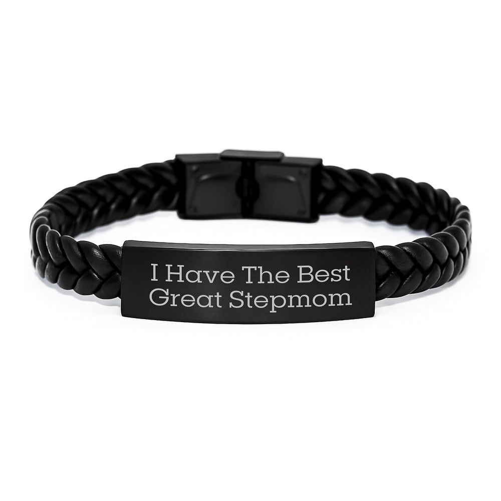Funny Quote Stepmom Gifts, Interlaced Leather Bracelet for Graduation, Gifts from Family, Gifts for Stepmom 'I Have The Best Great Stepmom' - Stainless Steel and PU Leather Combination - Image 1