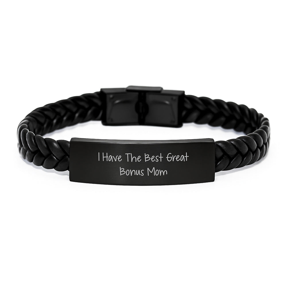 Funny Bonus Mom Gifts from Men to Bonus Mom, Interlaced Leather Birthday Unique Interchangeable Charms for Men, Women, Family, Coworkers, and Friends - Image 1