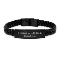 Load image into Gallery viewer, Mississippi Gifts for Men Women Unique Leather Interlaced Bracelet from Friends and Family with Funny Quote 'Mississippi Is Calling. I Must Go.' - Image 1