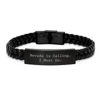 Load image into Gallery viewer, Nevada Enthusiast's Charming Interlaced Leather Bracelet, Funny Quote: 'Nevada Is Calling. I Must Go.' Gifts for Men from Friends - Image 1