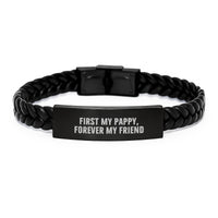 Load image into Gallery viewer, Pappy Gifts from Family, Unique Inspirational Interlaced Leather Bracelet for Pappy, First My Pappy, Forever My Friend - Image 1