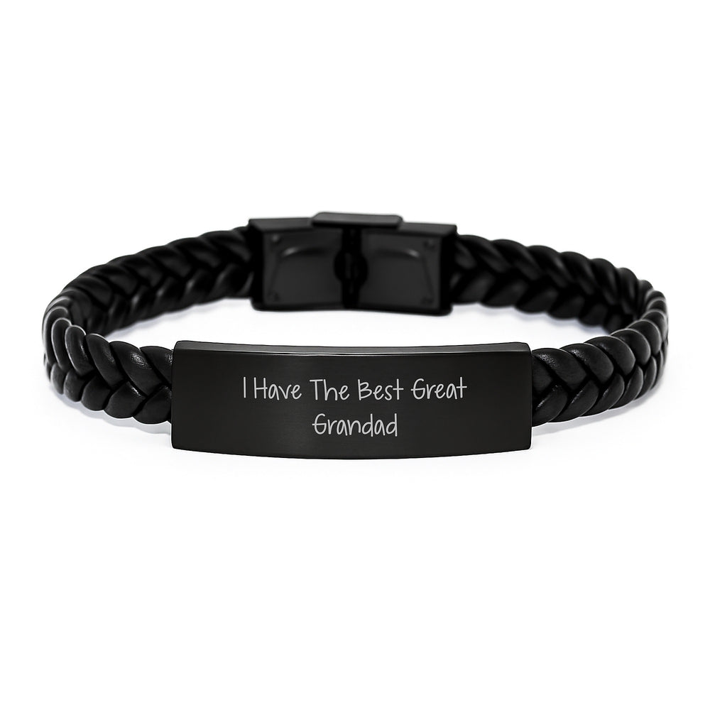 Funny Grandad Gifts from Men to Grandad - Interlaced Leather Bracelet with Quote 'I Have The Best Great Grandad' for Graduation Unique Gifts - Image 1