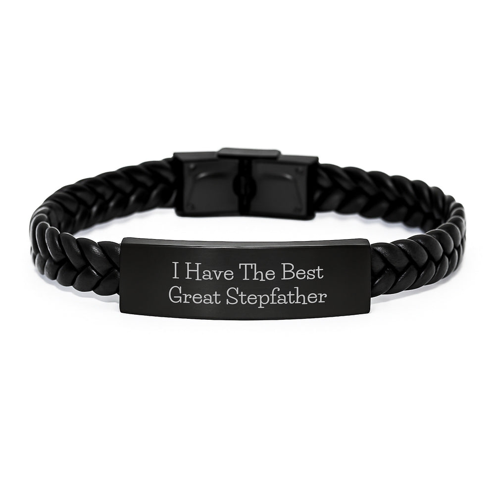 Inspirational Stepfather Gifts from Men, Unique Interlaced Leather Bracelets for Graduation, 'I Have The Best Great Stepfather' Quote - Image 1