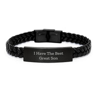 Load image into Gallery viewer, Funny Son Gifts, Best Interlaced Leather Bracelet, &#39;I Have The Best Great Son&#39; Quote, Graduation Unique Gifts from Family to Son - Image 1

