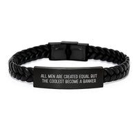 Load image into Gallery viewer, Funny Banker Gifts, Interlaced Leather Wraps for Men, Graduation Unique Gifts from Men to Banker Friends, &#39;All Men Are Created Equal But The Coolest Become A Banker&#39; - Image 1

