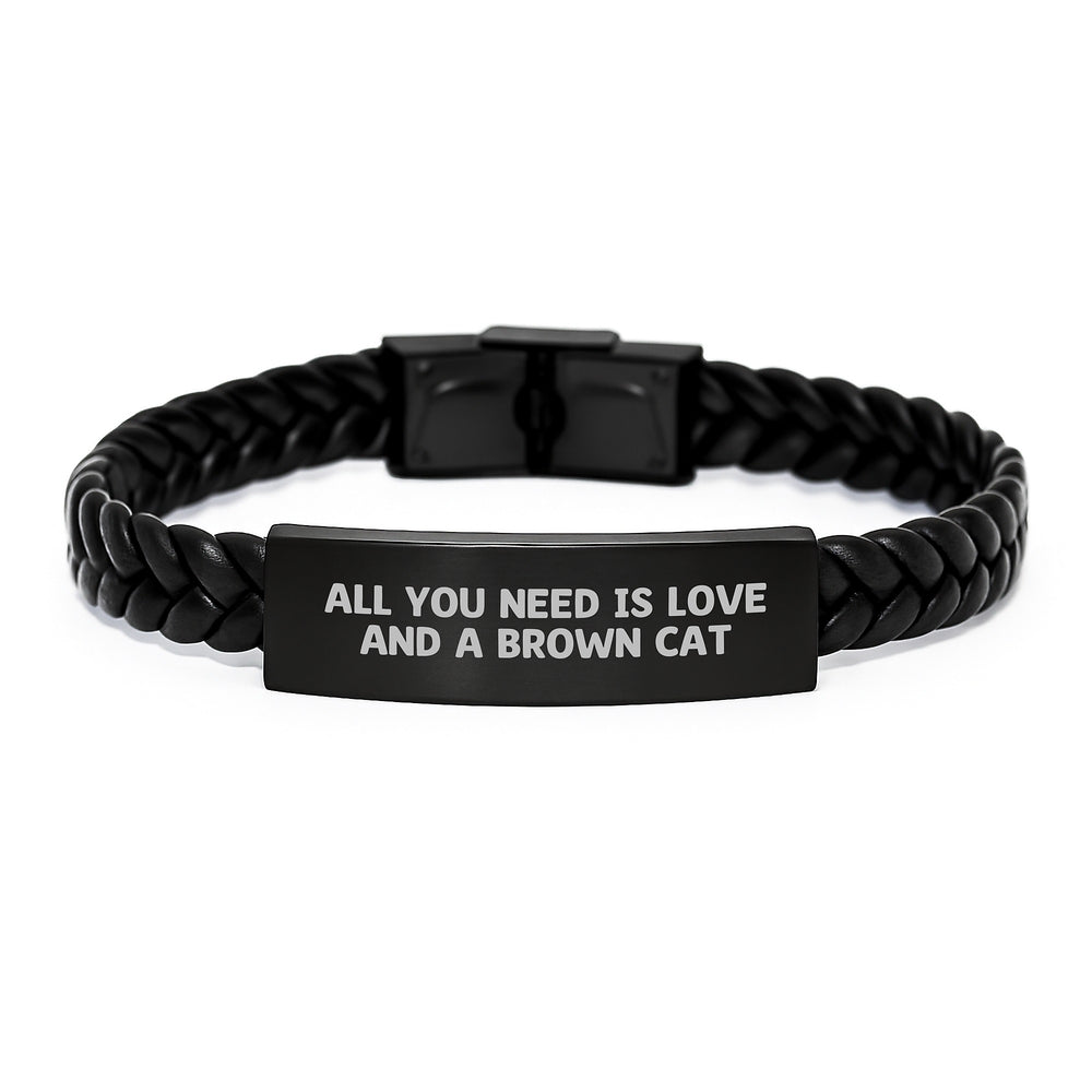 Brown Cat Lovers Gifts, Funny Inspirational Quote Interlaced Leather Bracelet, Gifts from Men to Brown Cat Enthusiasts, Unique Graduation Gift for Him - Image 1