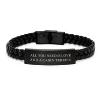 Load image into Gallery viewer, Cute Cairn Terrier Dog Gifts from Family, Inspirational Interlaced Leather Bracelet for Men, All You Need Is Love And A Cairn Terrier Christmas Unique - Image 1
