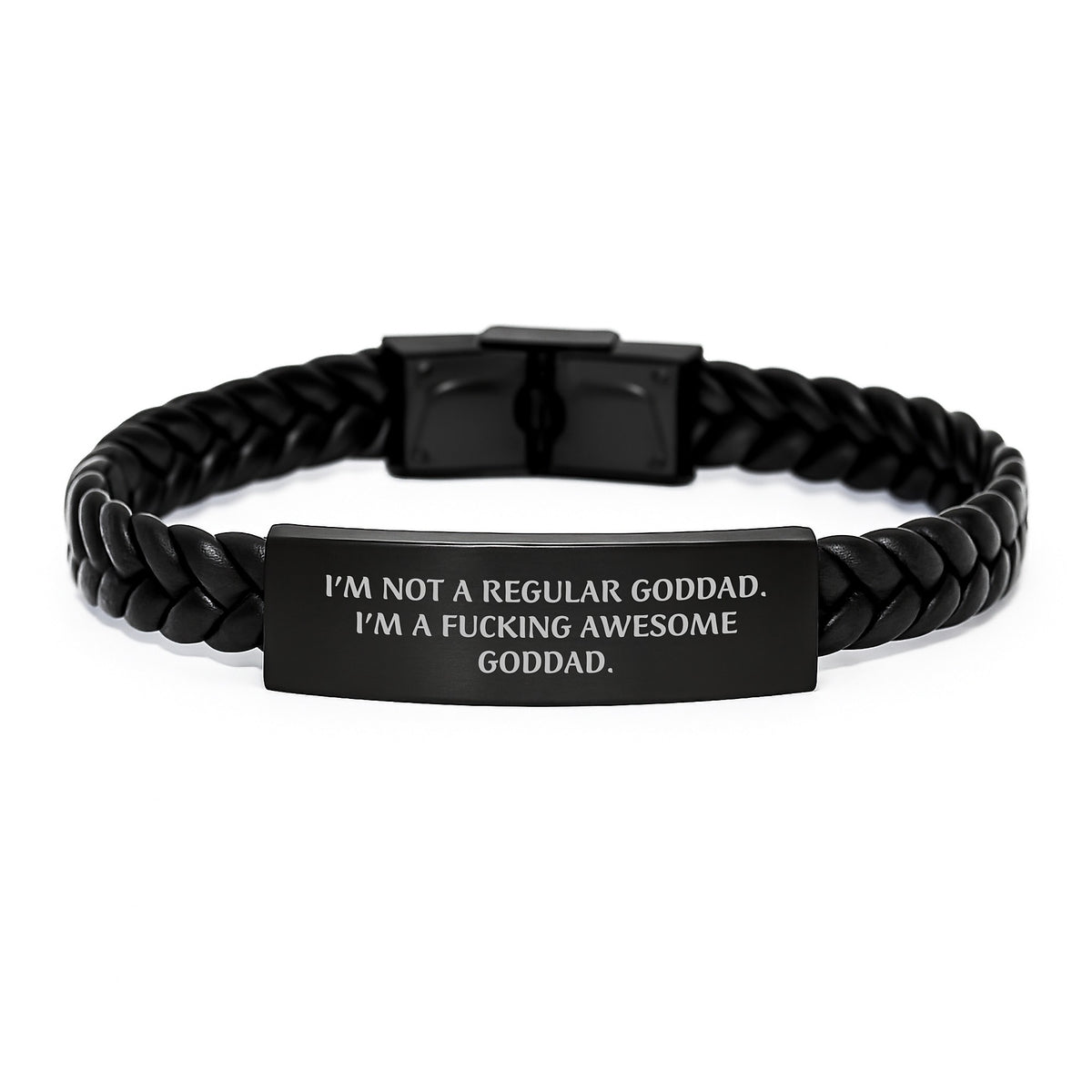 Funny Goddad Gifts Interlaced Leather Bracelet for Men or Women, Unique Graduation Presents from Friends or Family, I'm Not A Regular Goddad. I'm A F--king Awesome Goddad. - Image 1