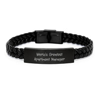 Load image into Gallery viewer, Funny Gifts for Apartment Manager, World&#39;s Greatest Apartment Manager Interlaced Leather Bracelet, Christmas Unique Gifts from Friends - Image 1
