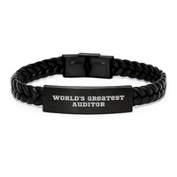 Load image into Gallery viewer, World&#39;s Greatest Auditor Quote Interlaced Leather Bracelet Gifts from Friends for Auditor&#39;s Birthday - Image 1
