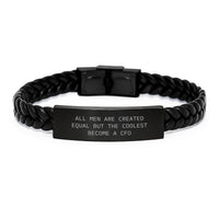 Load image into Gallery viewer, Funny CFO Gifts, &#39;All Men Are Created Equal But The Coolest Become A Cfo&#39; Interlaced Leather Bracelet for Birthday, Gifts from Men, Gifts for CFO - Image 1
