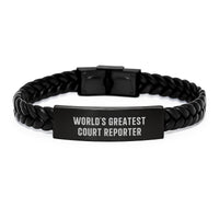 Load image into Gallery viewer, Funny Court Reporter Gifts from Friends, Court Reporter Unique Interlaced Leather Bracelet for Men, World&#39;s Greatest Court Reporter Quote, Graduation Unique Gifts for Court Reporters - Image 1
