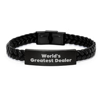 Load image into Gallery viewer, World&#39;s Greatest Dealer Funny Quote Interlaced Leather Bracelet, Gifts from Family to Dealer, Unique Christmas Unique Gifts for Dealer - Image 1
