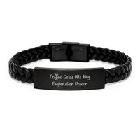 Load image into Gallery viewer, Unique Christmas Unique Gifts for Dispatcher, Funny Quote Interlaced Leather Bracelet, Engraved Stainless Steel, Gifts from Friends, Family, or Coworkers - Image 1