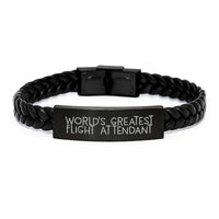 Load image into Gallery viewer, Funny Flight Attendant Gifts &#39;World&#39;s Greatest&#39; Interlaced Leather Bracelet for Men and Women Christmas Unique Presents from Friends and Family - Image 1
