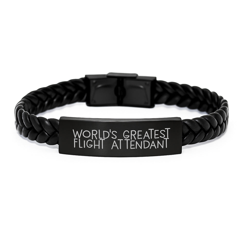 Funny Flight Attendant Gifts 'World's Greatest' Interlaced Leather Bracelet for Men and Women Christmas Unique Presents from Friends and Family - Image 1