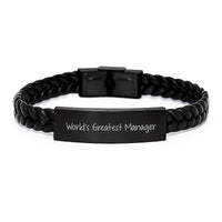 Load image into Gallery viewer, Funny 'World's Greatest' Manager Interlaced Leather Bracelet Gifts from Men to Colleagues on Valentine's - Image 1