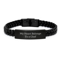 Load image into Gallery viewer, Funny Gifts from Men to Chef Friends, Interlaced Leather Bracelet Quote My Heart Belongs To A Chef, Christmas Unique Presents - Image 1