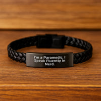 Load image into Gallery viewer, Rescue Worker Gifts from Friends, Unique Interlaced Leather Bracelet for Men, Funny Quote &#39;I&#39;m A Rescue Worker. I Speak Fluently In genius.&#39; Birthday Unique Gifts for Rescue Worker - Image 2
