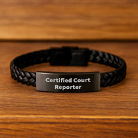 Load image into Gallery viewer, Funny Court Reporter Quote Interlaced Leather Bracelet, Certified Court Reporter Gifts from Friends, Valentine's Unique Gifts for Court Reporters, Stylish Interlaced Leather Bracelet - Image 2