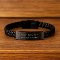 Load image into Gallery viewer, Funny Administrative Assistant Interlaced Leather Bracelets - Gifts for Men from Family - Inspirational Quote: 'My Heart Belongs To An Administrative Assistant' - Graduation Unique Gifts - Image 2