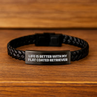 Load image into Gallery viewer, Flat Coated Retriever Dog Lover's Inspirational Interlaced Leather Bracelet for Men, Gifts from Family, Unique Birthday Unique Gifts for Him - Image 2