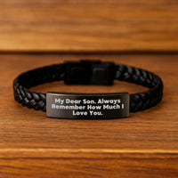 Load image into Gallery viewer, Inspirational Son Birthday Unique Gifts from Mom, Interlaced Leather Bracelet with &#39;My Dear Son. Always Remember How Much I Love You.&#39; Quote, Gifts for Son - Image 2

