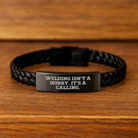 Load image into Gallery viewer, Gifts from Friends and Family for Welding Enthusiasts, Valentine's Unique Welding Inspired Interlaced Leather Bracelet for Him - Image 2