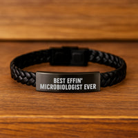 Load image into Gallery viewer, Funny Microbiologist Gifts from Men to Friends - Best Effin' Microbiologist Ever Interlaced Leather Bracelet, Christmas Unique Gifts for Microbiologist - Image 2