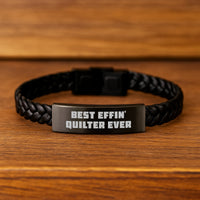 Load image into Gallery viewer, Quilter Gifts from Friends, Best Effin' Quilter Ever Interlaced Leather Bracelet, Birthday Unique Gifts for Quilter - Image 2