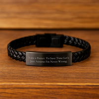 Load image into Gallery viewer, Funny Porter Gifts - Gifts from Men for Porter, Interlaced Leather Bracelet, I Am A Porter. To Save Time Let's Just Assume I'm Never Wrong. - Unique Mother's Day Unique Gifts for Porter - Image 2