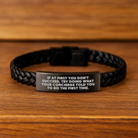 Load image into Gallery viewer, Gifts from Concierge for Men, Funny Quote Interlaced Leather Bracelet, Stainless Steel and PU Leather, Unique Father's Day Unique Gifts - Image 2