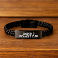 Load image into Gallery viewer, Funny World's Okayest Dad Graduation Gifts Interlaced Leather Bracelet for Men, Gifts from Family, Best Dad Presents, Unique Gift for Dads - Image 2