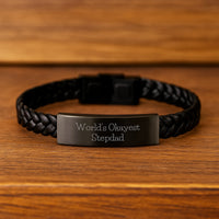 Load image into Gallery viewer, Funny Stepdad Gifts from Men - World's Okayest Stepdad Interlaced Leather Bracelet for Graduation Unique Gifts for Stepdad - Image 2