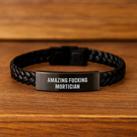 Load image into Gallery viewer, Mortician Keepsake Interlaced Leather Bracelet for Him Birthday Gift - Image 2