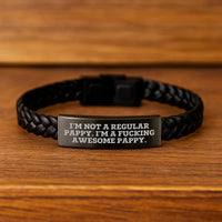 Load image into Gallery viewer, Funny Pappy Gifts for Men - Interlaced Leather Bracelet, &#39;I&#39;m Not A Regular Pappy. I&#39;m A F--king Awesome Pappy.&#39;, Pappy Graduation Unique Gifts from Family - Image 2
