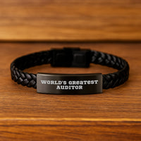 Load image into Gallery viewer, World&#39;s Greatest Auditor Quote Interlaced Leather Bracelet Gifts from Friends for Auditor&#39;s Birthday - Image 2
