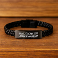 Load image into Gallery viewer, World&#39;s Greatest General Manager Funny Quote Interlaced Leather Bracelet Gifts for General Manager Birthday Unique Gifts from Friends - Image 2
