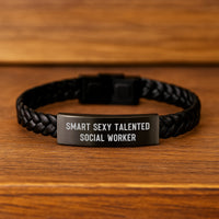 Load image into Gallery viewer, Unique Social Worker Gifts, Funny Interlaced Leather Bracelet for Men Friends Colleagues Family, Christmas Unique Presents from Women - Image 2