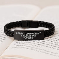 Load image into Gallery viewer, Optometrist Gifts from Friends - Funny Quote Interlaced Leather Bracelet for Men - Christmas Unique Gifts for Optometrist, Men, Women, Friends, Family - Leather Cuff Bracelet with Stainless Steel - Image 3