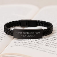 Load image into Gallery viewer, Postmaster Funny Quote Interlaced Leather Bracelet Gifts for Men, Women, Family, Coworkers - &#39;Retired Postmaster. Figure It Out Yourself.&#39; - Image 3
