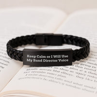 Load image into Gallery viewer, Funny Band Director Gifts from Friends for Birthday - Interlaced Leather Bracelet with &#39;Keep Calm Or I Will Use My Band Director Voice&#39; Quote - Image 3
